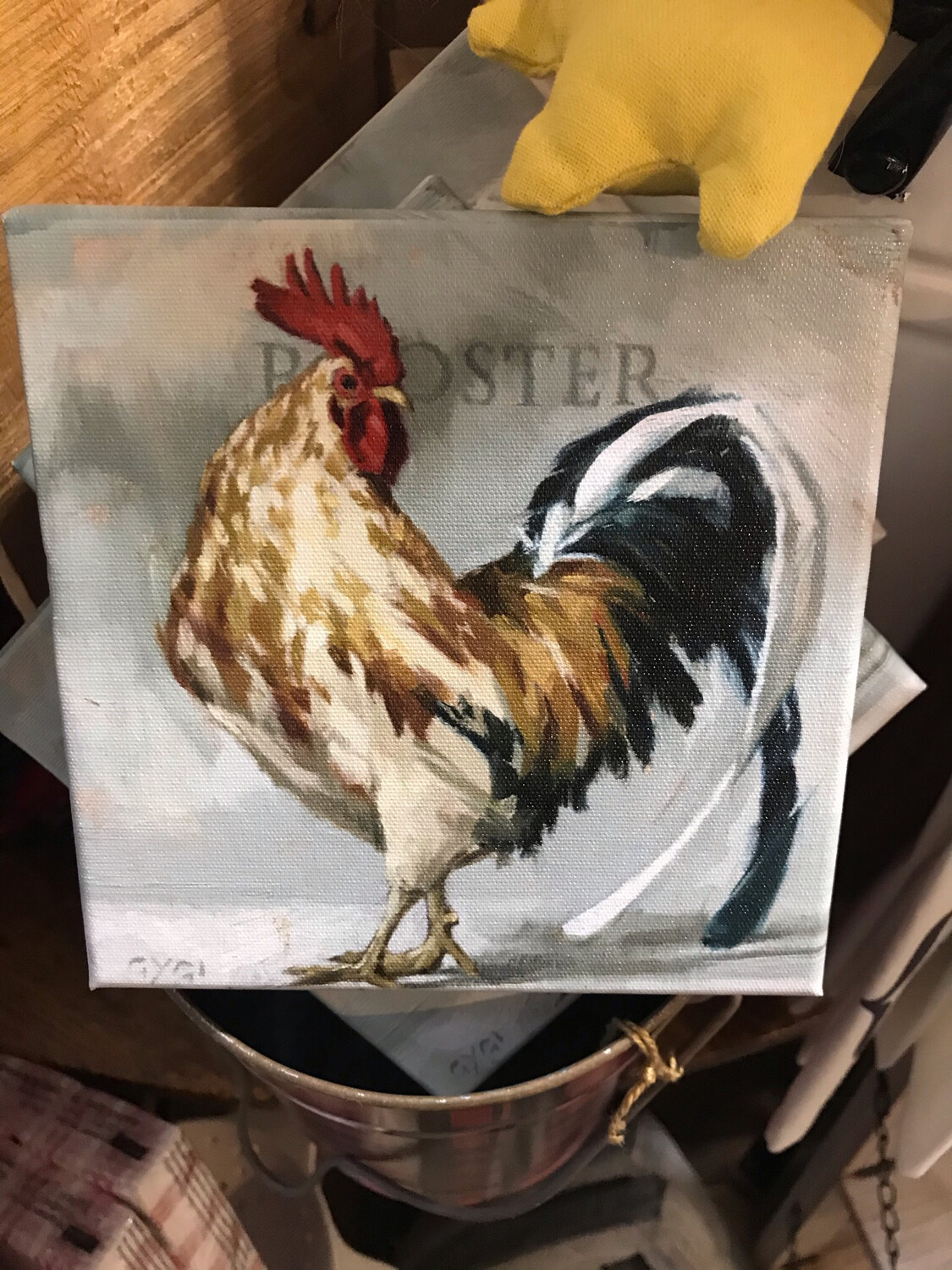 Giclee White Rooster Canvas