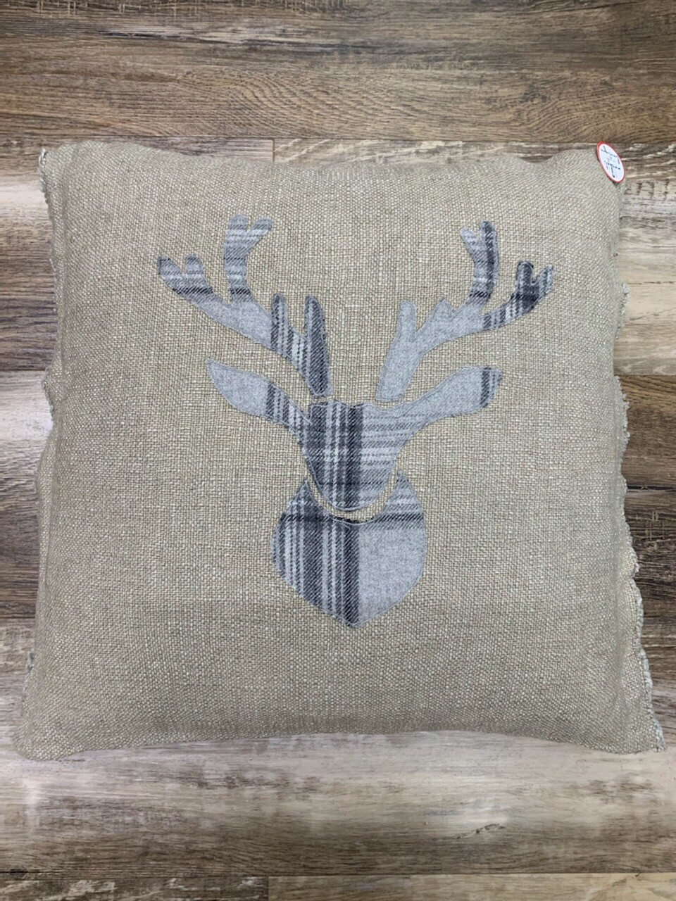 20" Cotton Plaid Deer Pillow