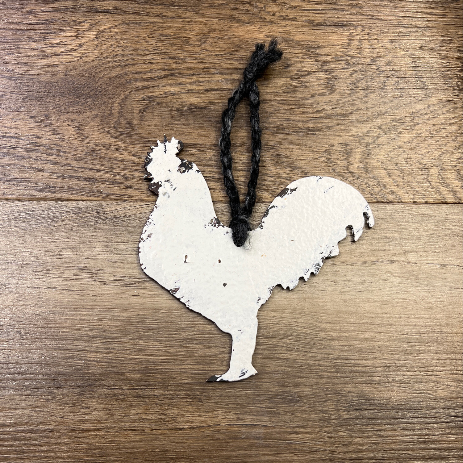 Rustic Metal White Chicken Ornament