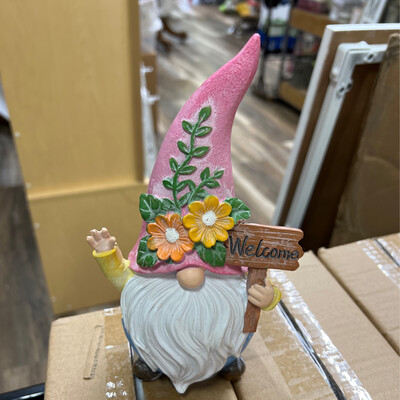 Pink Hat Welcome Gnome