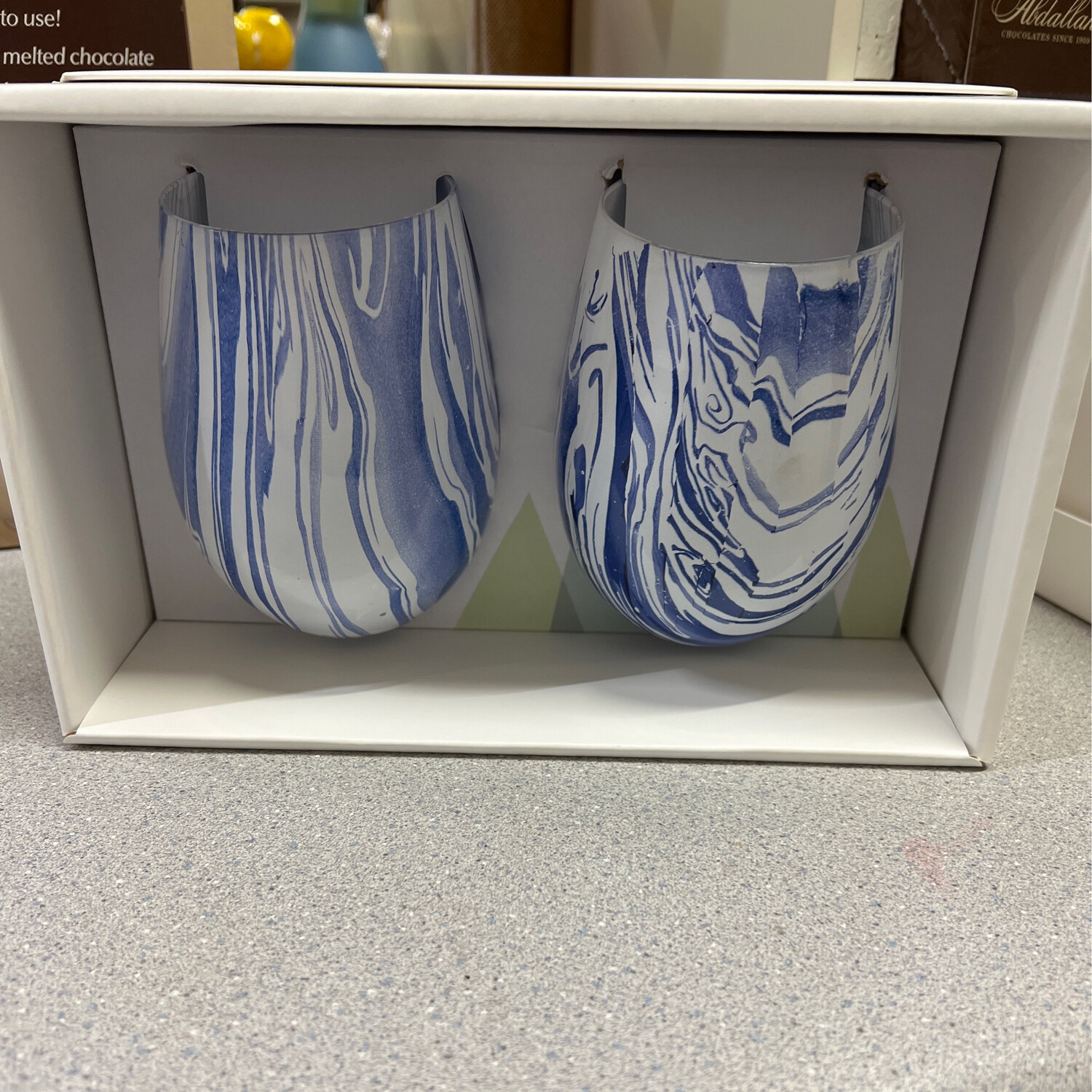 Blue Marble Set/2 Wine Glasses