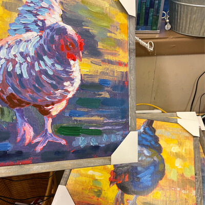 Handpainted Chickens Canvas