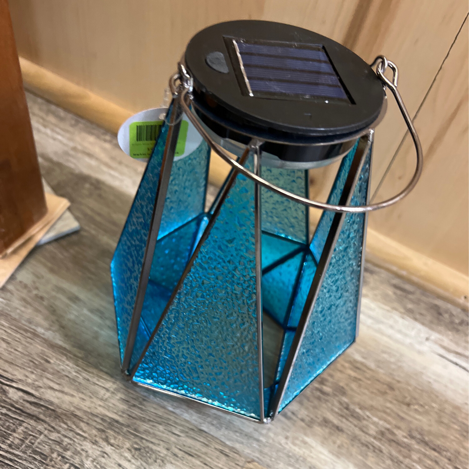 Bright Blue Glass Solar Lantern