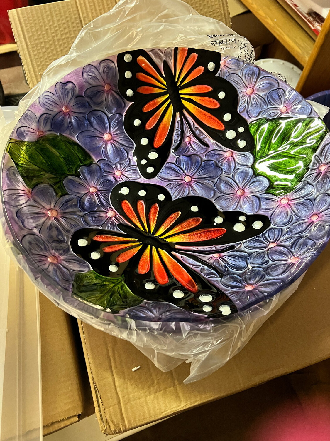 Monarchs & Florals Glass Bird Bath