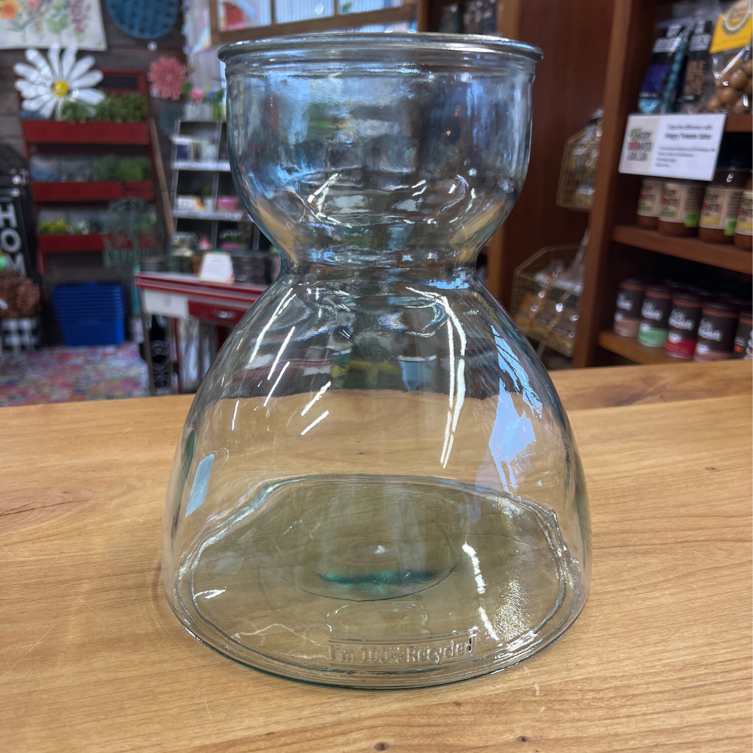 10" Green Glass Bottle Vase