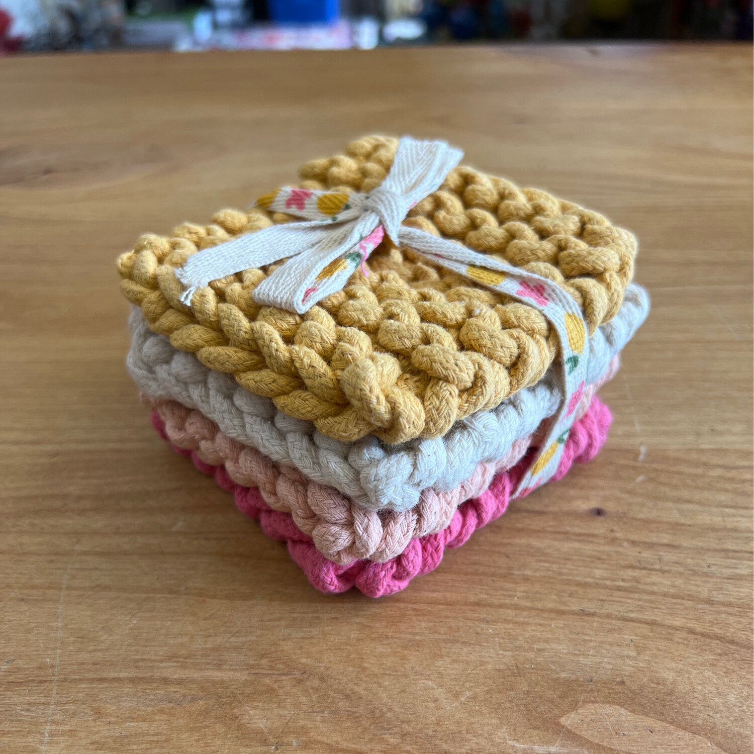 Pink Colorful Crocheted Coasters