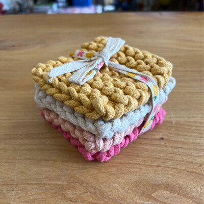 Pink Colorful Crocheted Coasters