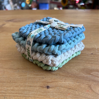 Blue Colorful Crocheted Coasters