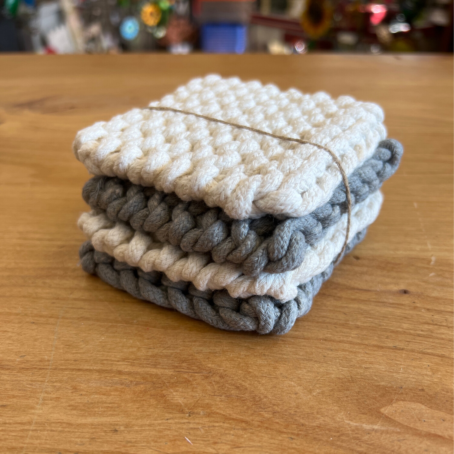 Grey Crocheted Coaster Set