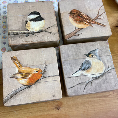 7" Painted Wood Bird Box