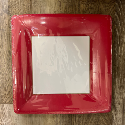 10" Square Red Linen Plate