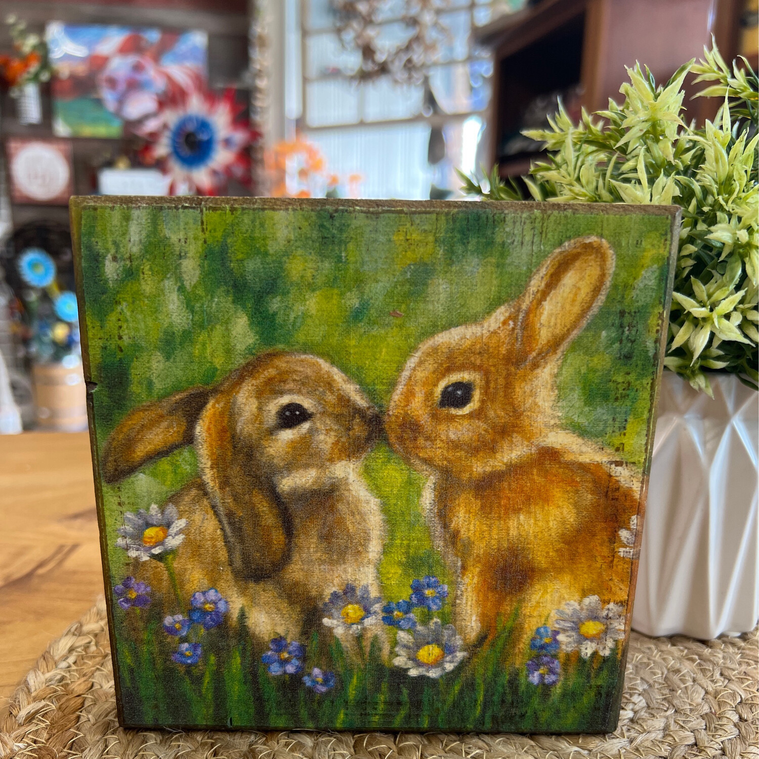 Kissing Bunnies Block Sign