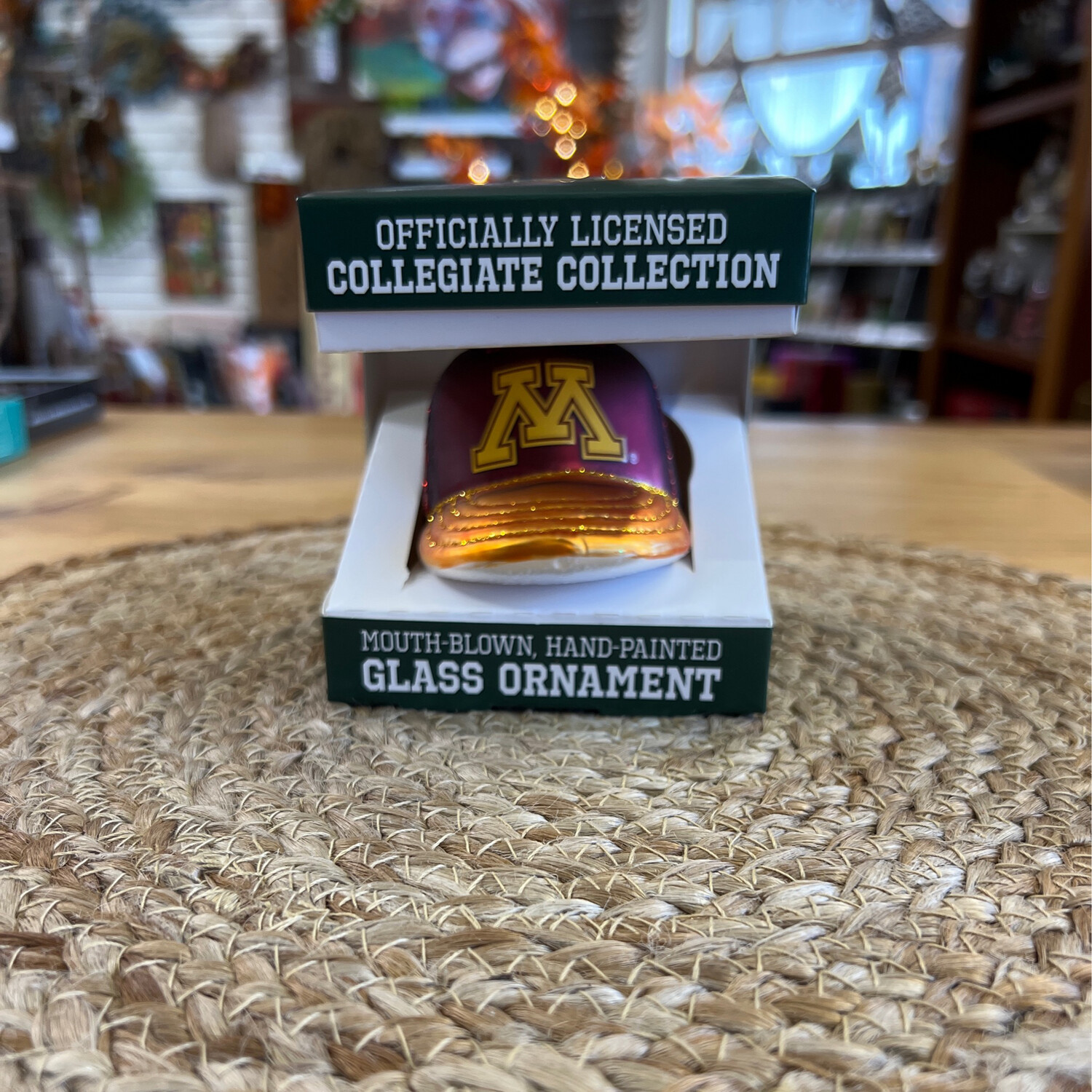 U of MN Glass Baseball Cap Ornament
