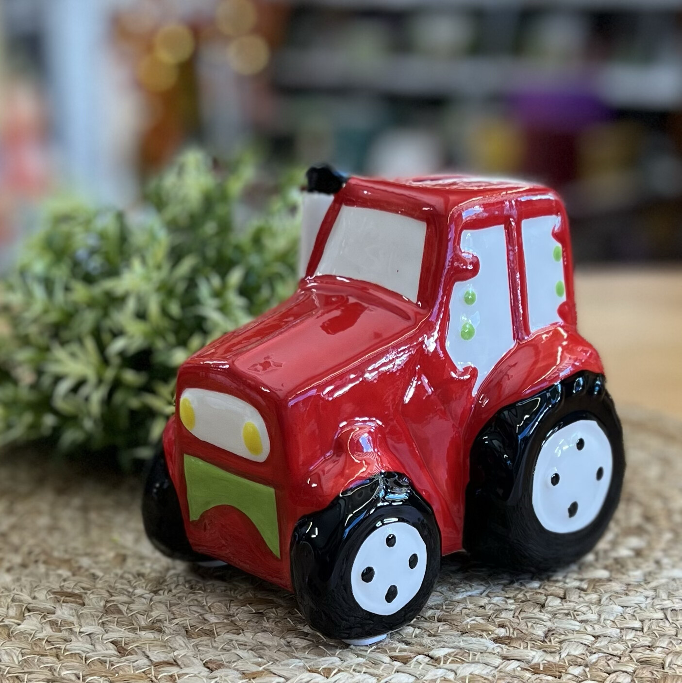 Ceramic Red Tractor Bank