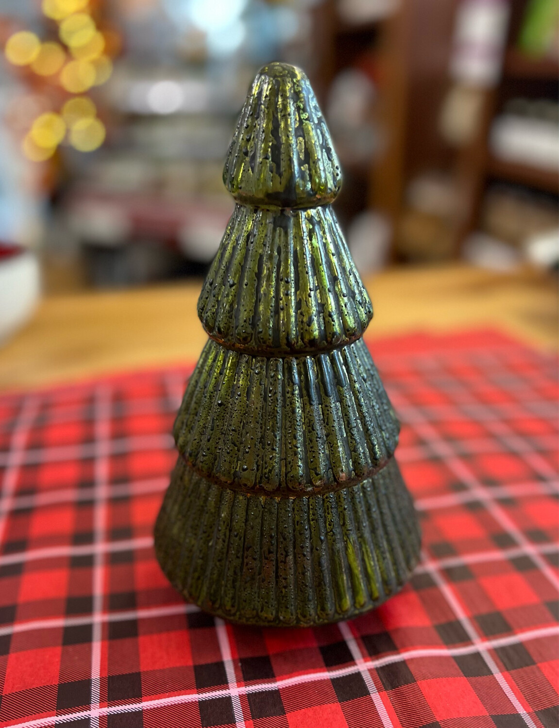 Embossed Mercury Glass Green Tree