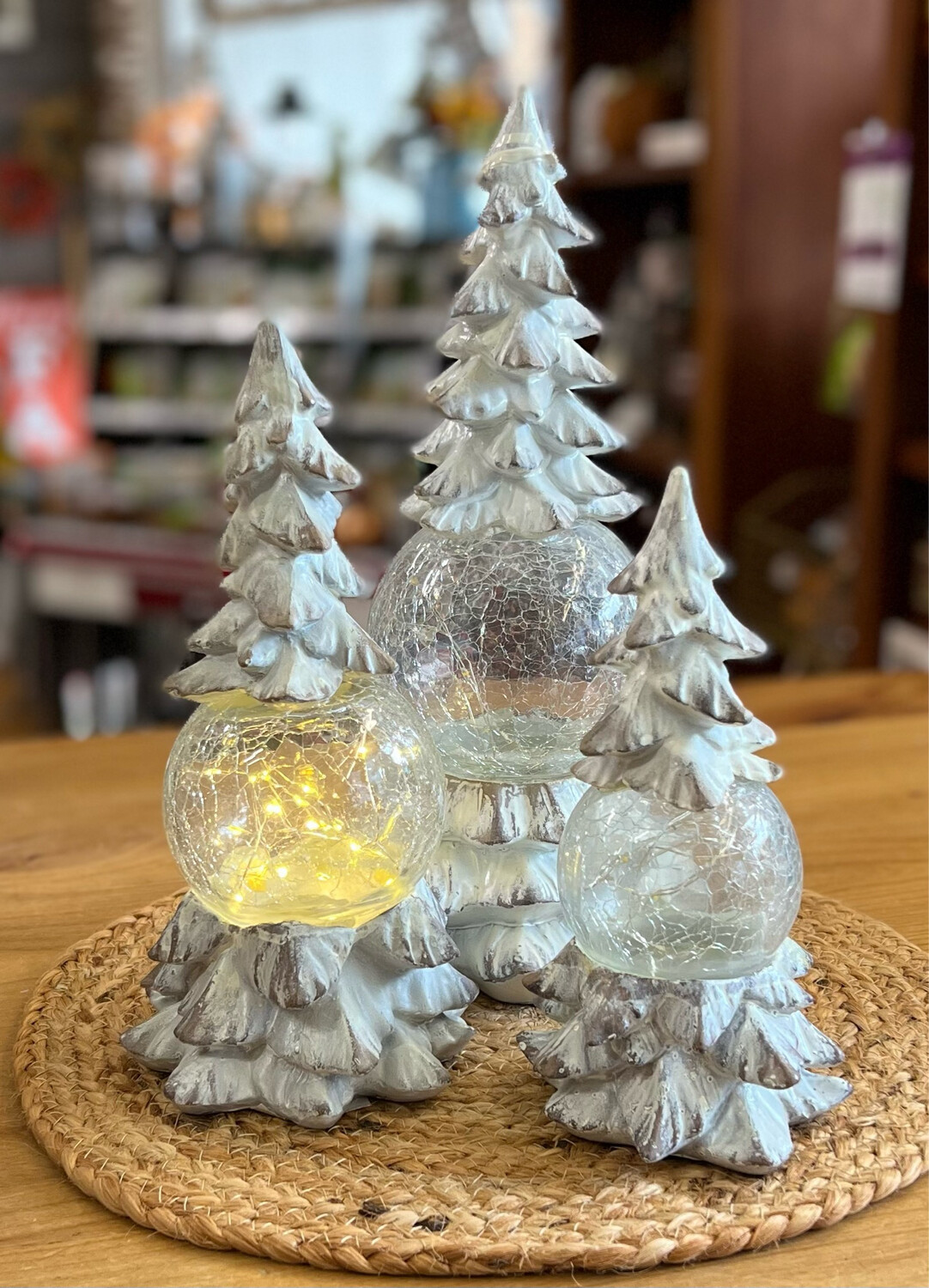 Whitewashed LED Globe Trees