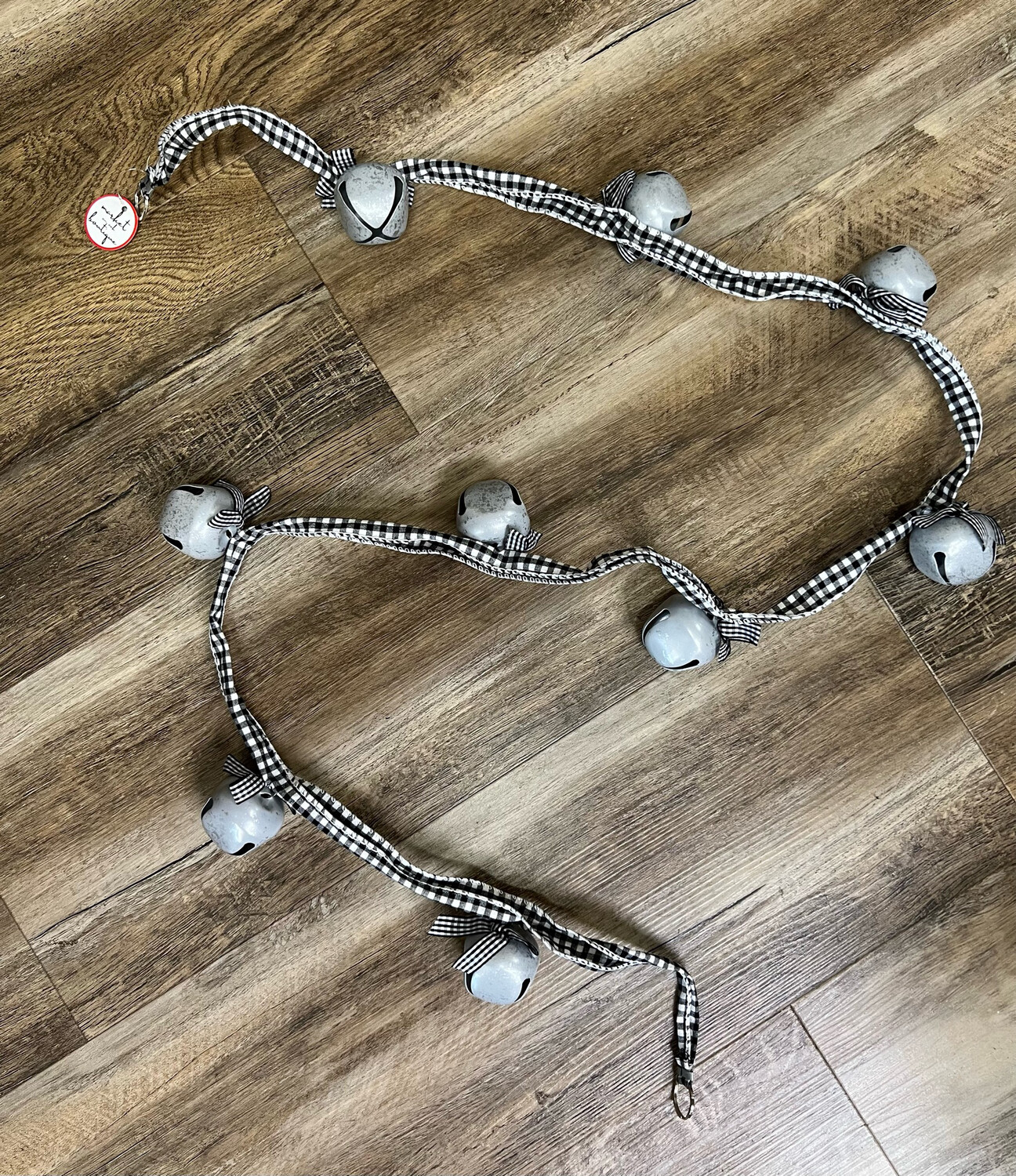 Black &amp; White Plaid Bell Garland