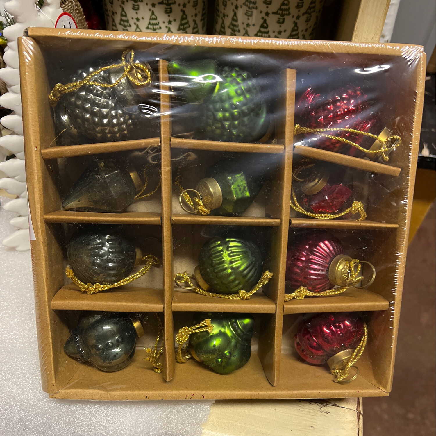 Boxed Set/12 Vintage Look Glass Ornaments