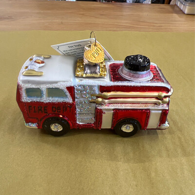 Blown Glass Fire Truck Ornament