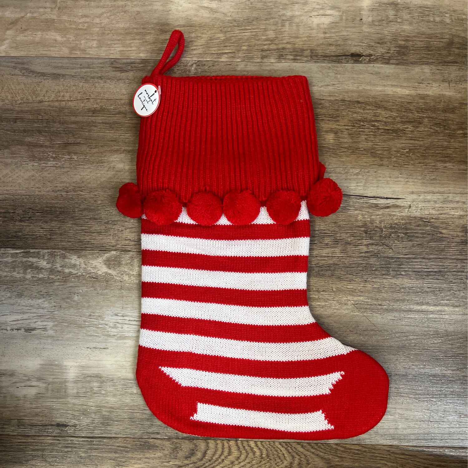 Red Stripe Knit PomPom Stocking