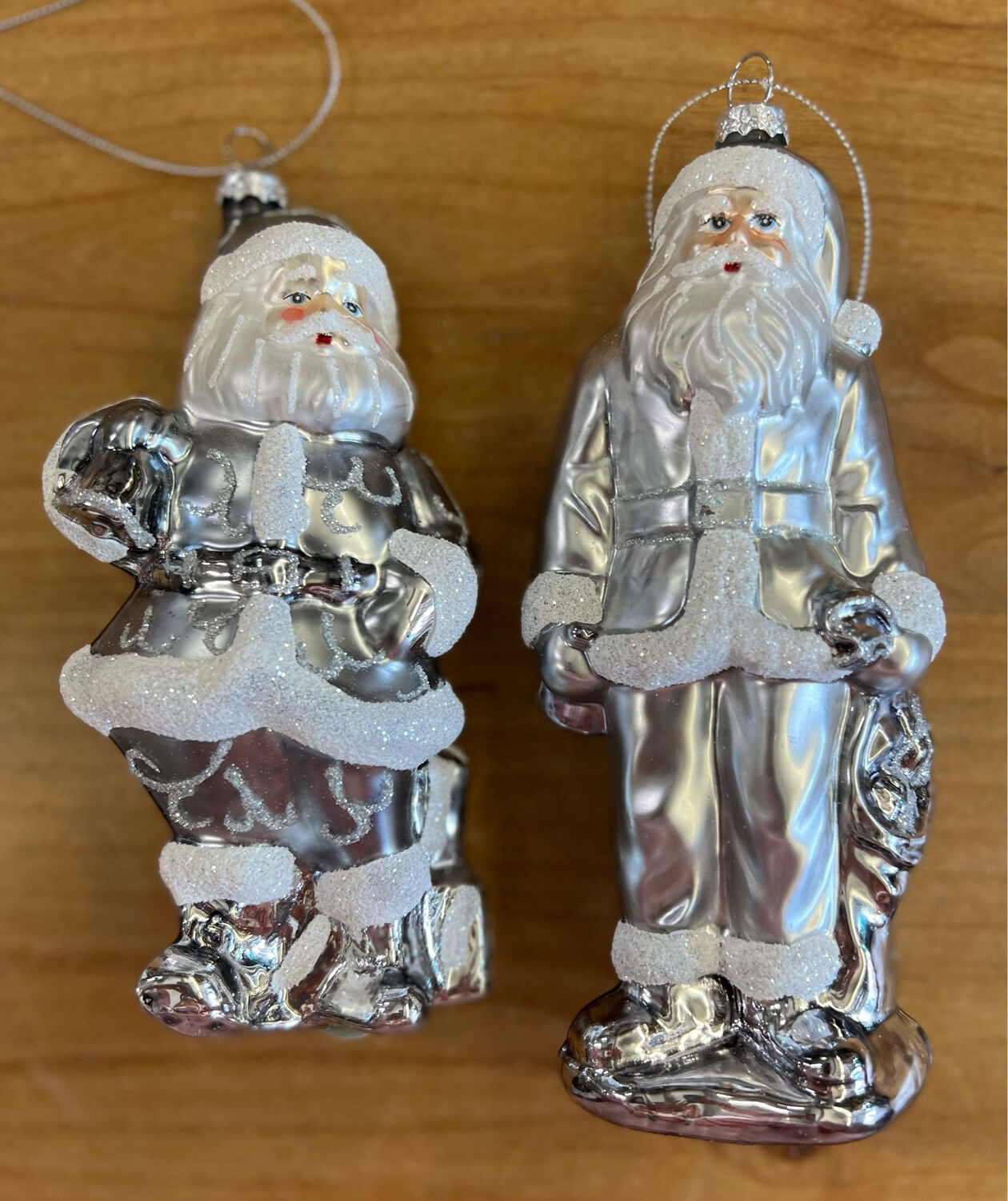 Silver Glass Santa Ornament