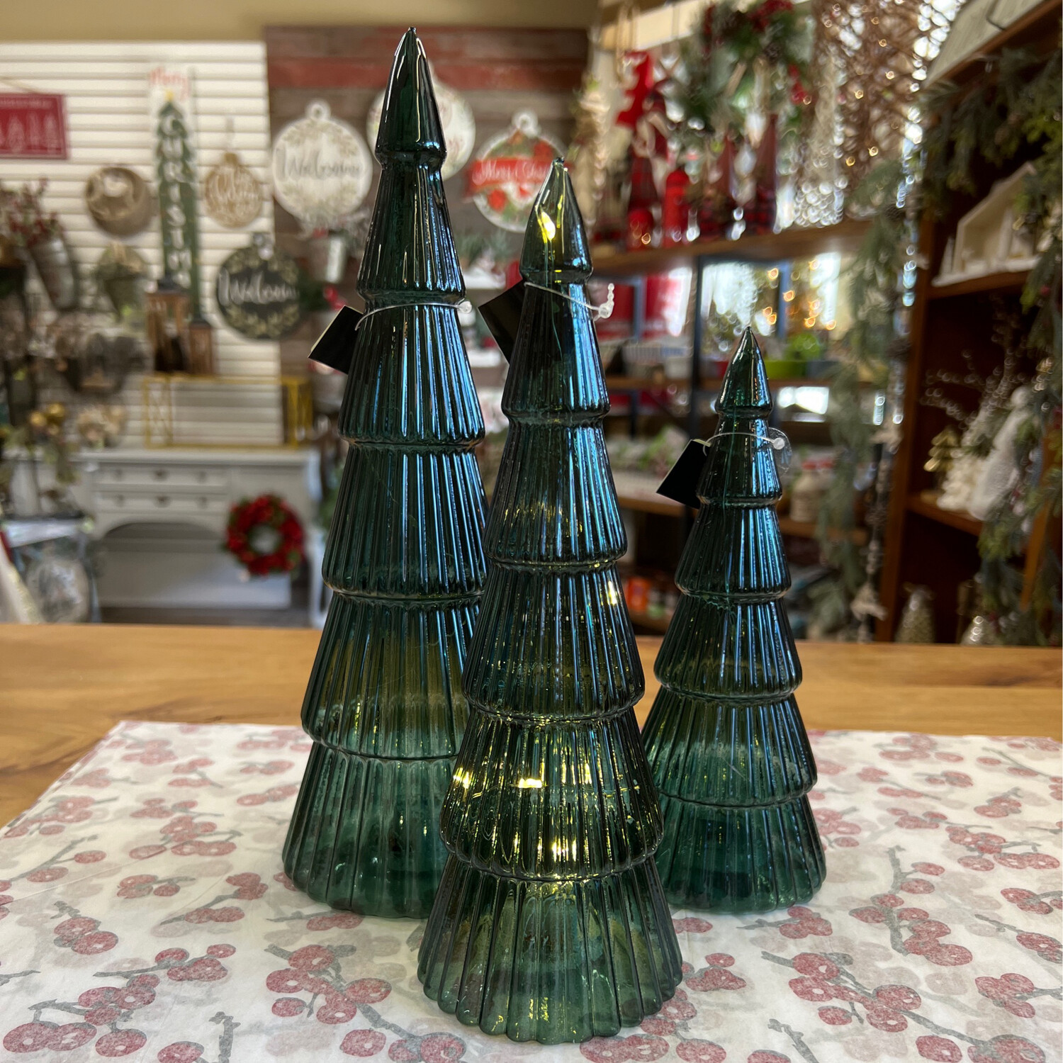 Sage Green Glass LED Trees