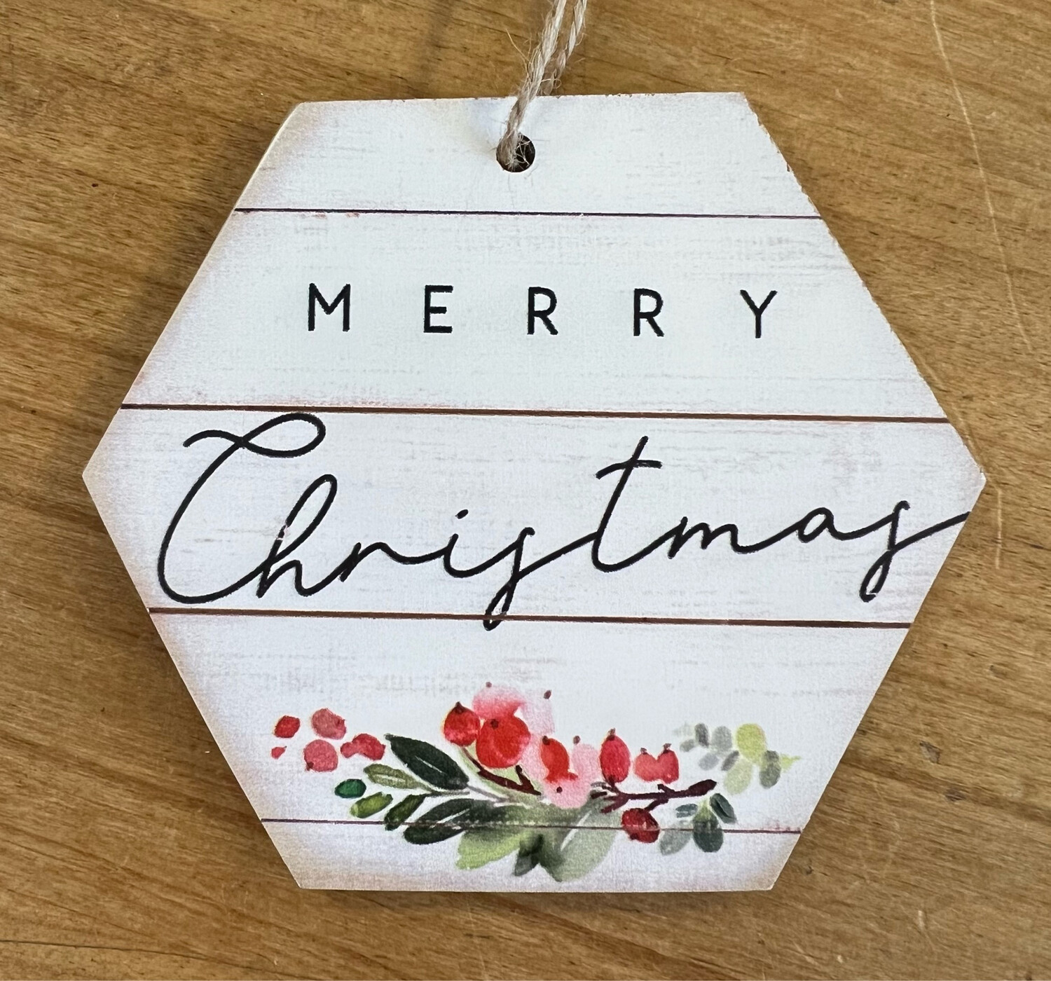 Merry Christmas Hex Ornament