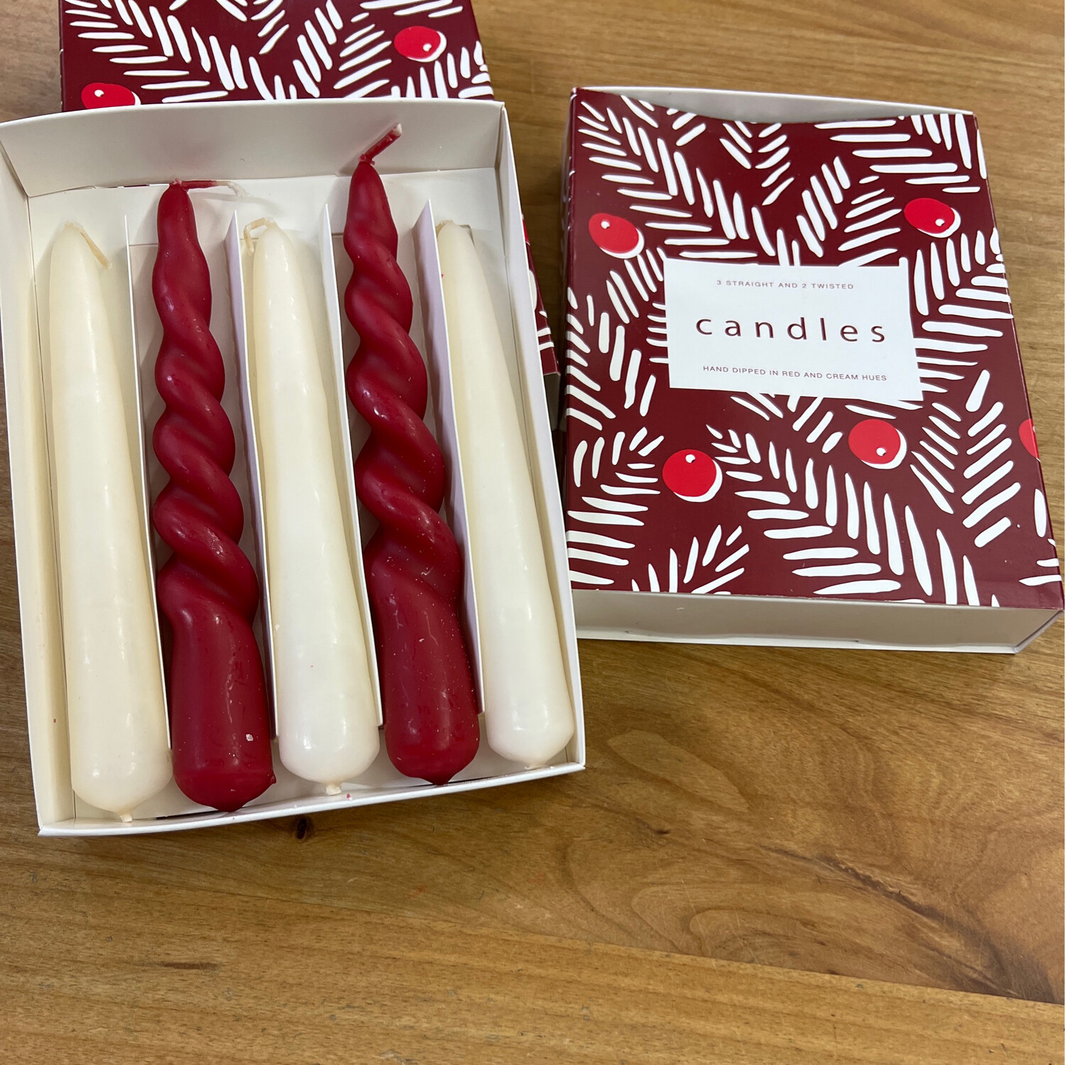 Cream & Red 6" Candle Set