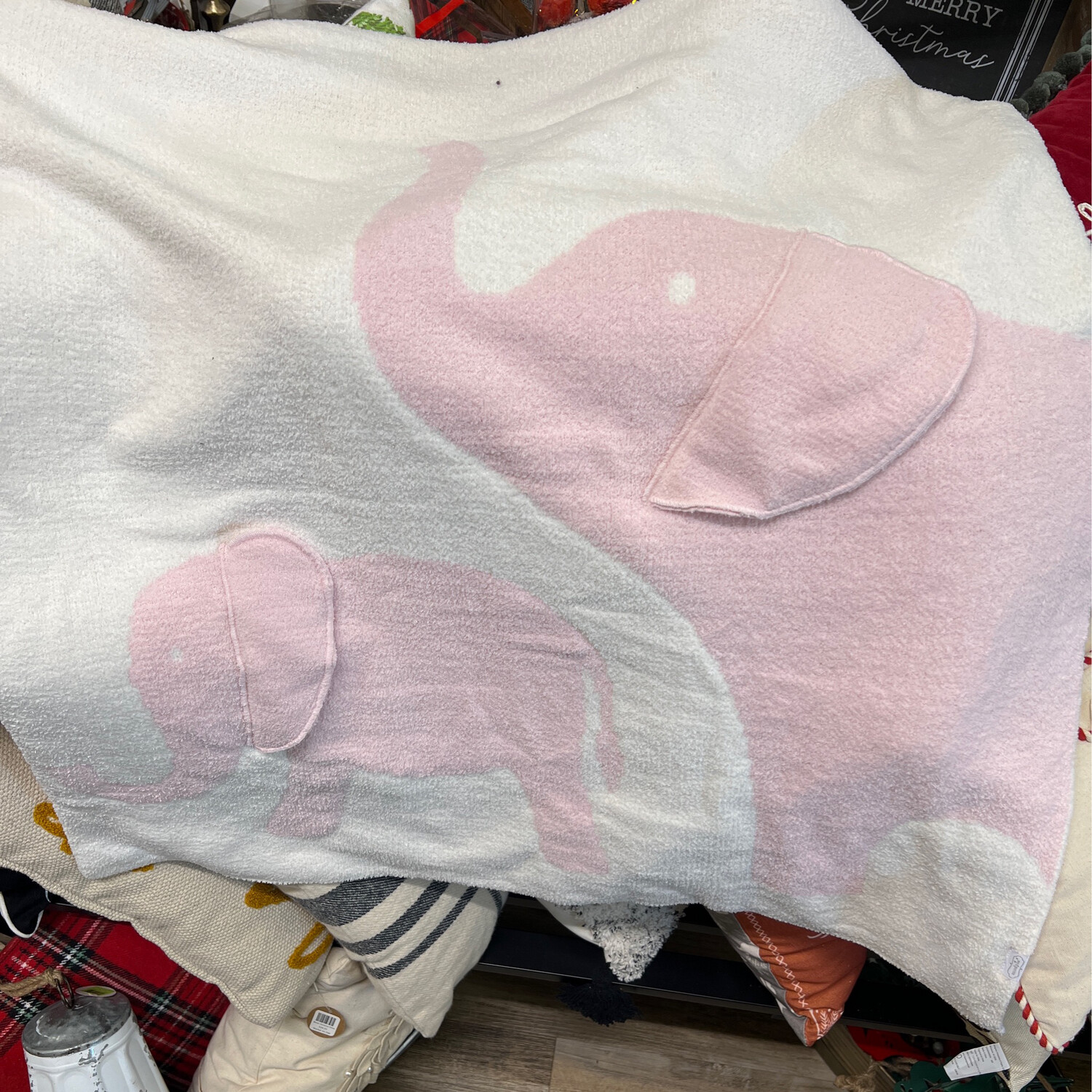 Pink Elephant Chenille Blanket
