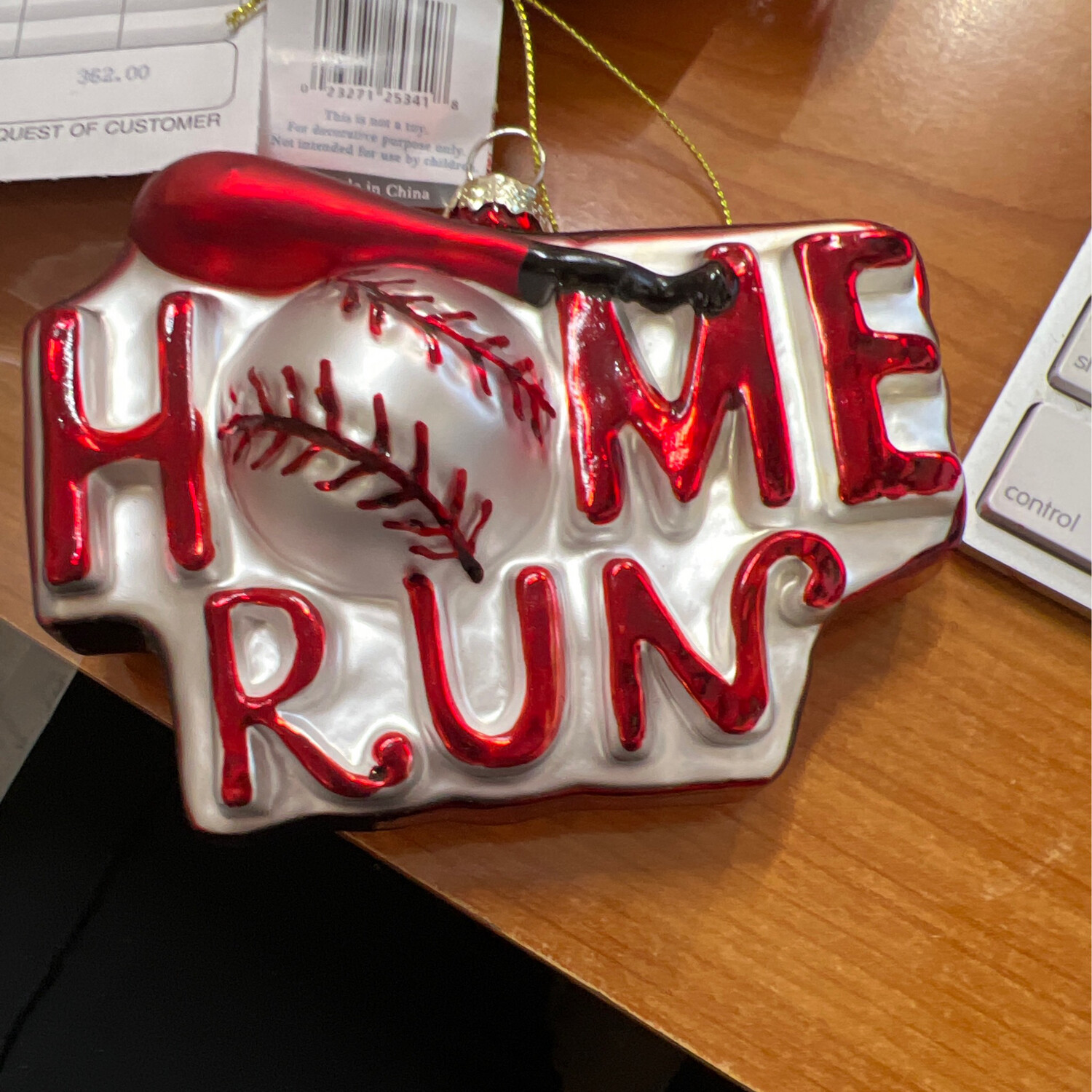 Home Run Glass Ornament