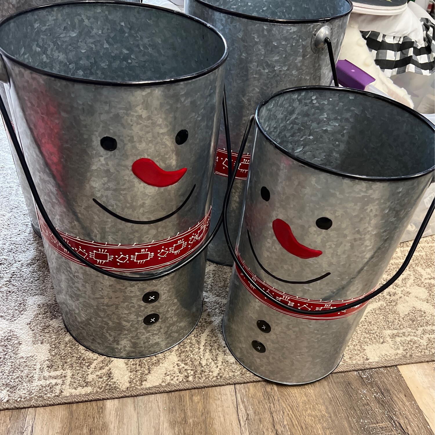 Galvanized Snowman Buckets