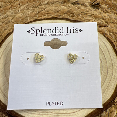 Golden Pave Heart Stud Earrings