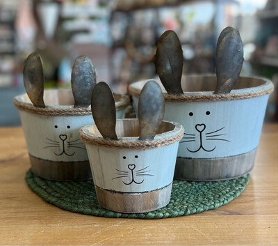 Wood &amp; Metal Bunny Buckets