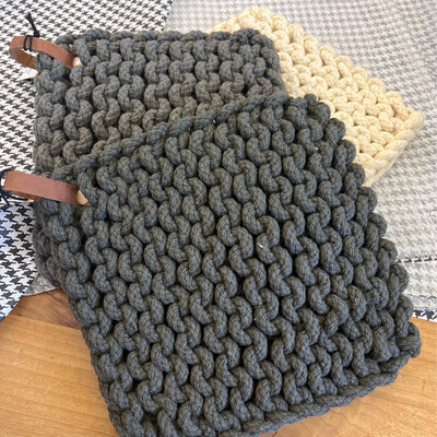 Leather Loop Crocheted Potholder