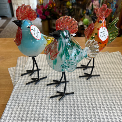 8" Blown Glass Roosters