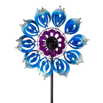 Blue Blooms Solar Wind Spinner