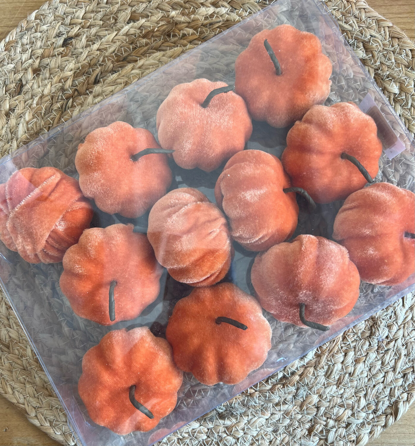 Box of 12 Orange Velvet Pumpkins