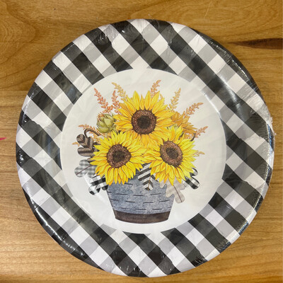 8" Round Plate -Gingham Sunflower