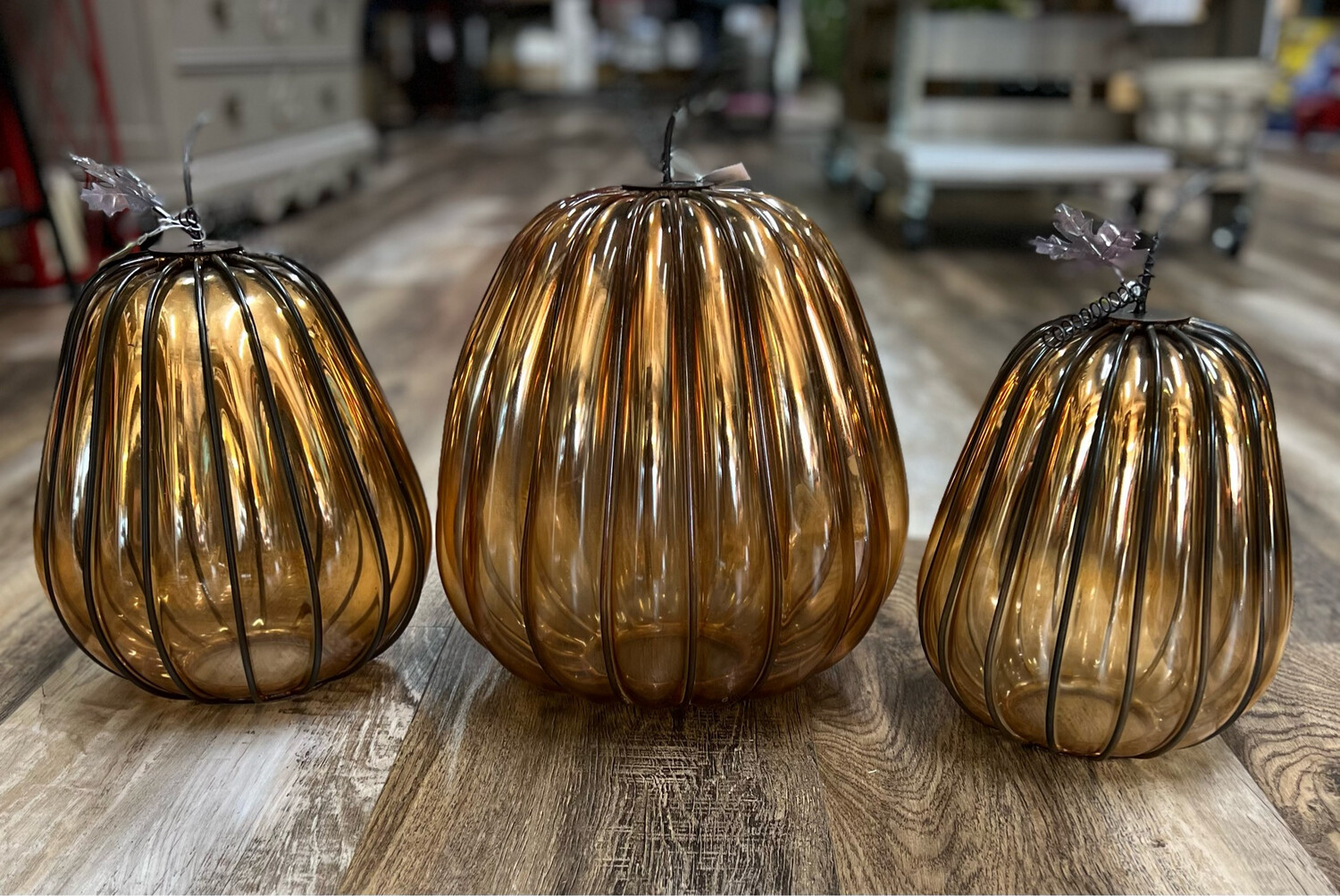 Orange Glass & Metal Pumpkins Orange Glass & Metal Pumpkins