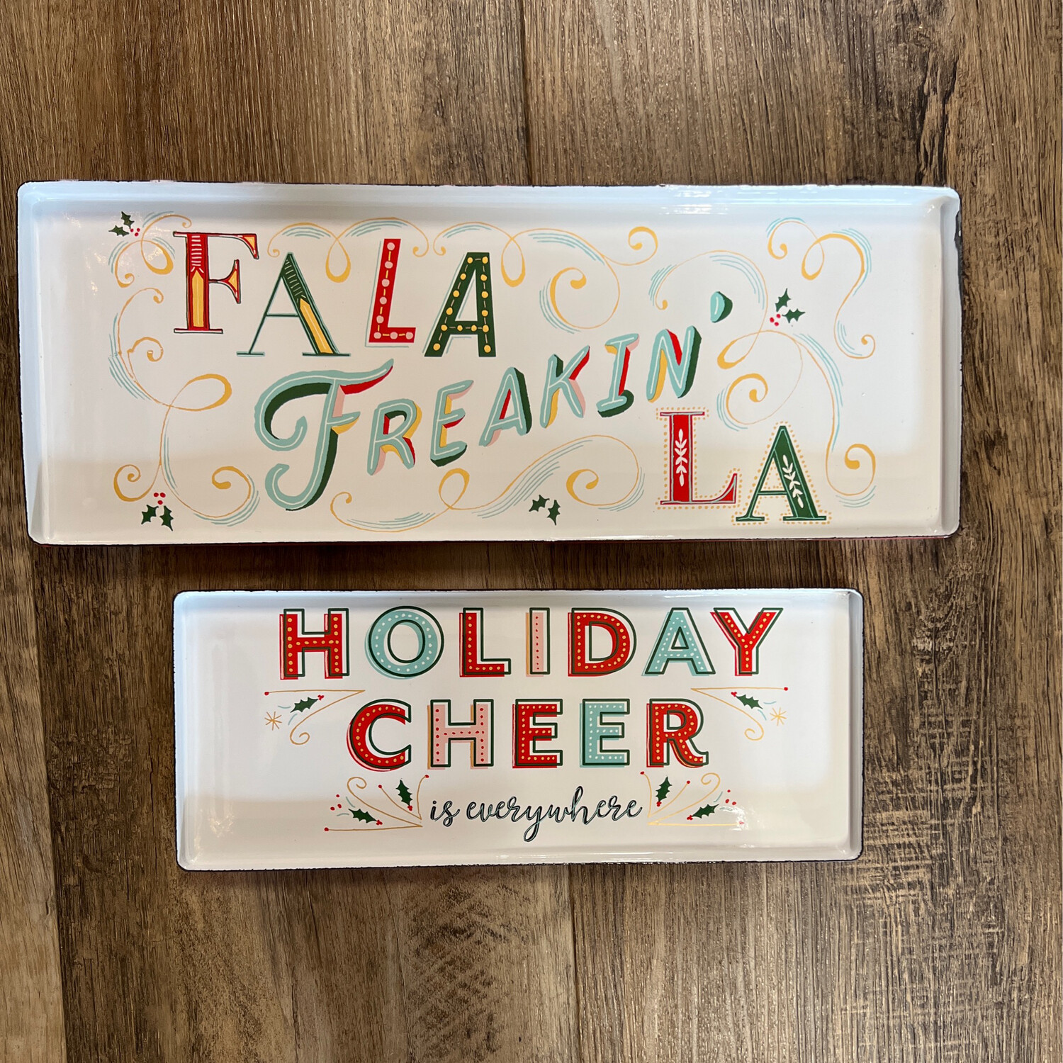 Enameled Metal Holiday Trays