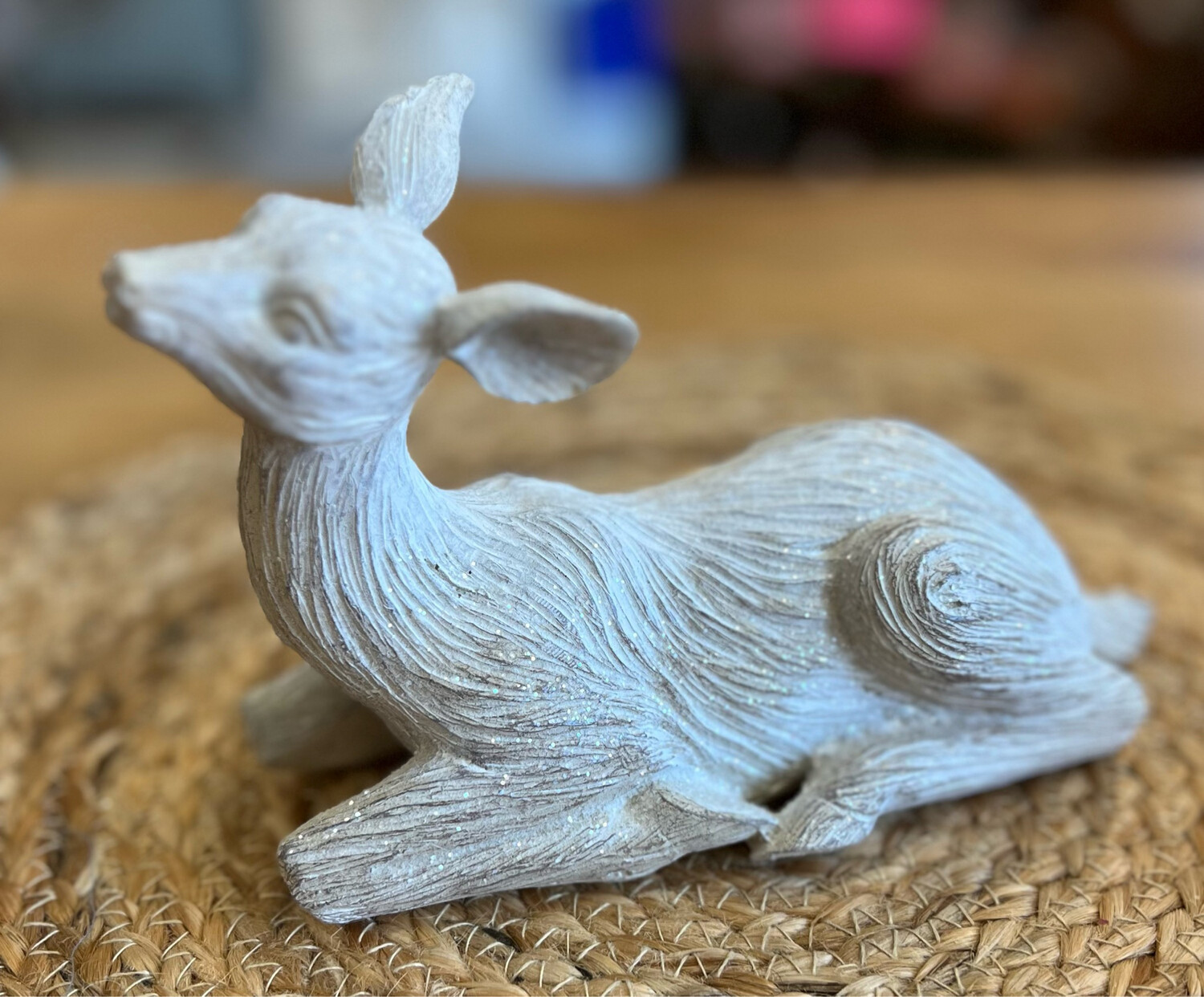 7&quot; Whitewashed Carved Fawn