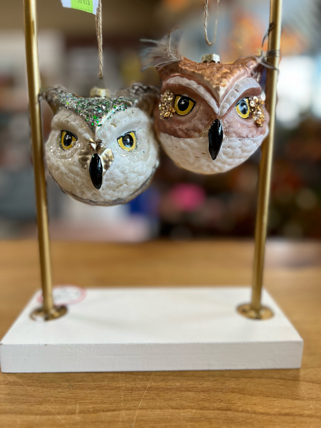 3-1/2&quot; Handpainted Glass Owl Ornaments