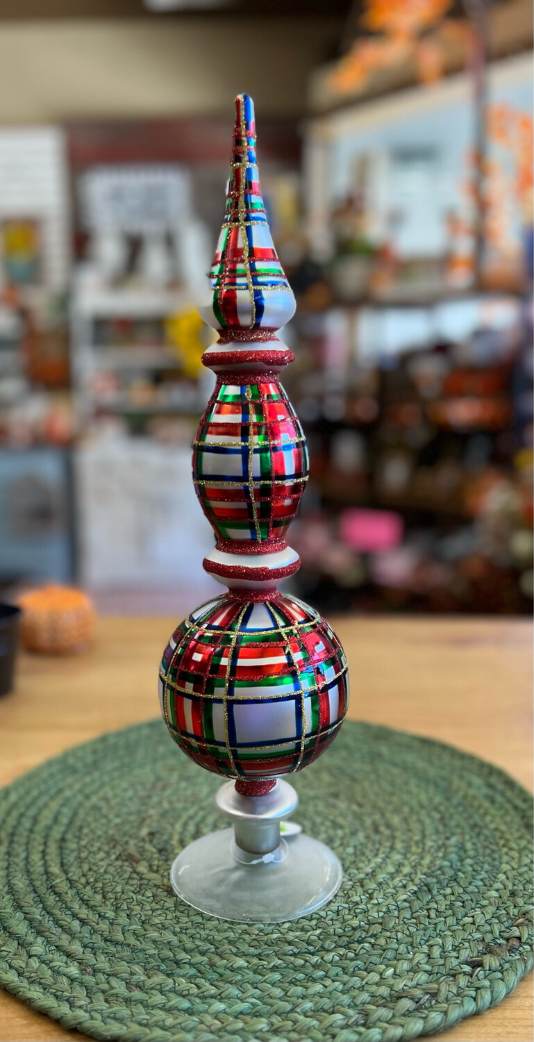 16-1/2&quot; Ribbed Plaid Glass Finial