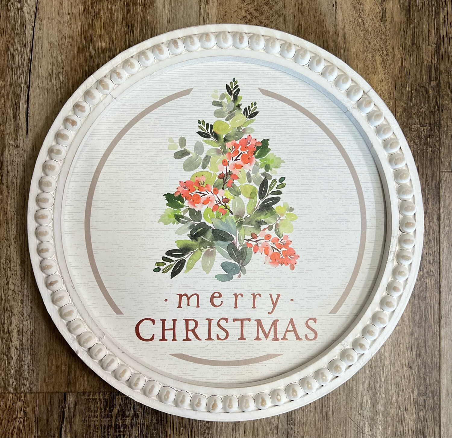 Merry Christmas Holly Beaded Sign