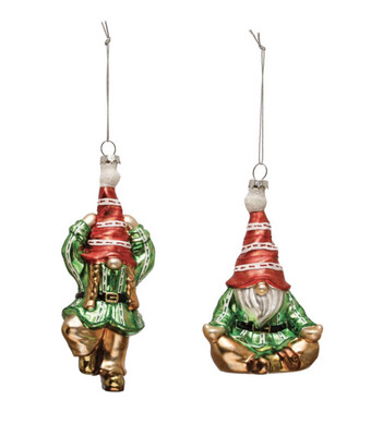 Blown Glass Yoga Gnome Ornament Blown Glass Yoga Gnome Ornament