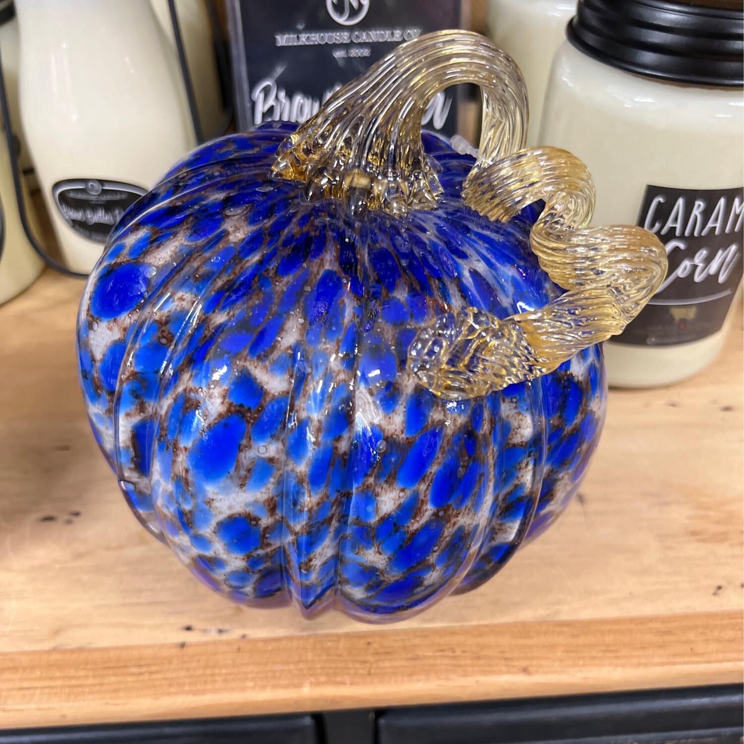 SM Blue & Gold Glass Pumpkin