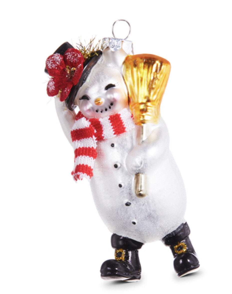 4.5" Snowman w/Broom Glass Ornament
