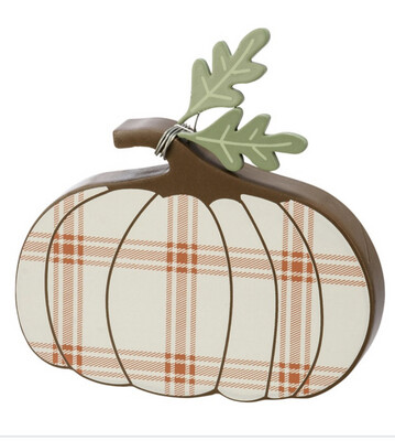 Cream Plaid Pumpkin Sitter