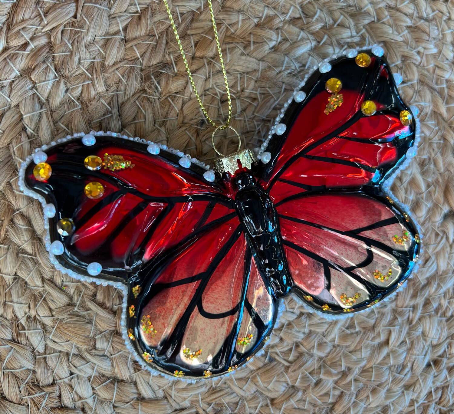 Handpainted Glass Butterfly Ornament