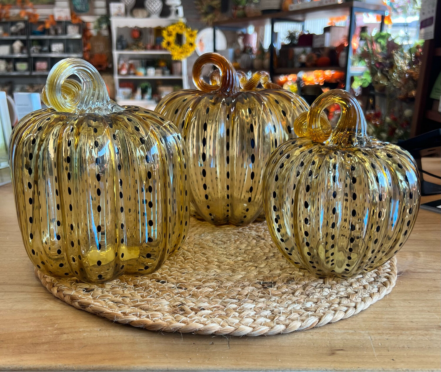 Amber & Black Glass Pumpkins Amber & Black Glass Pumpkins